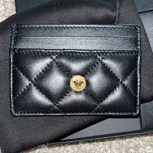 Versace Quilted Leather Black & Gold Medusa Card Holder NWT